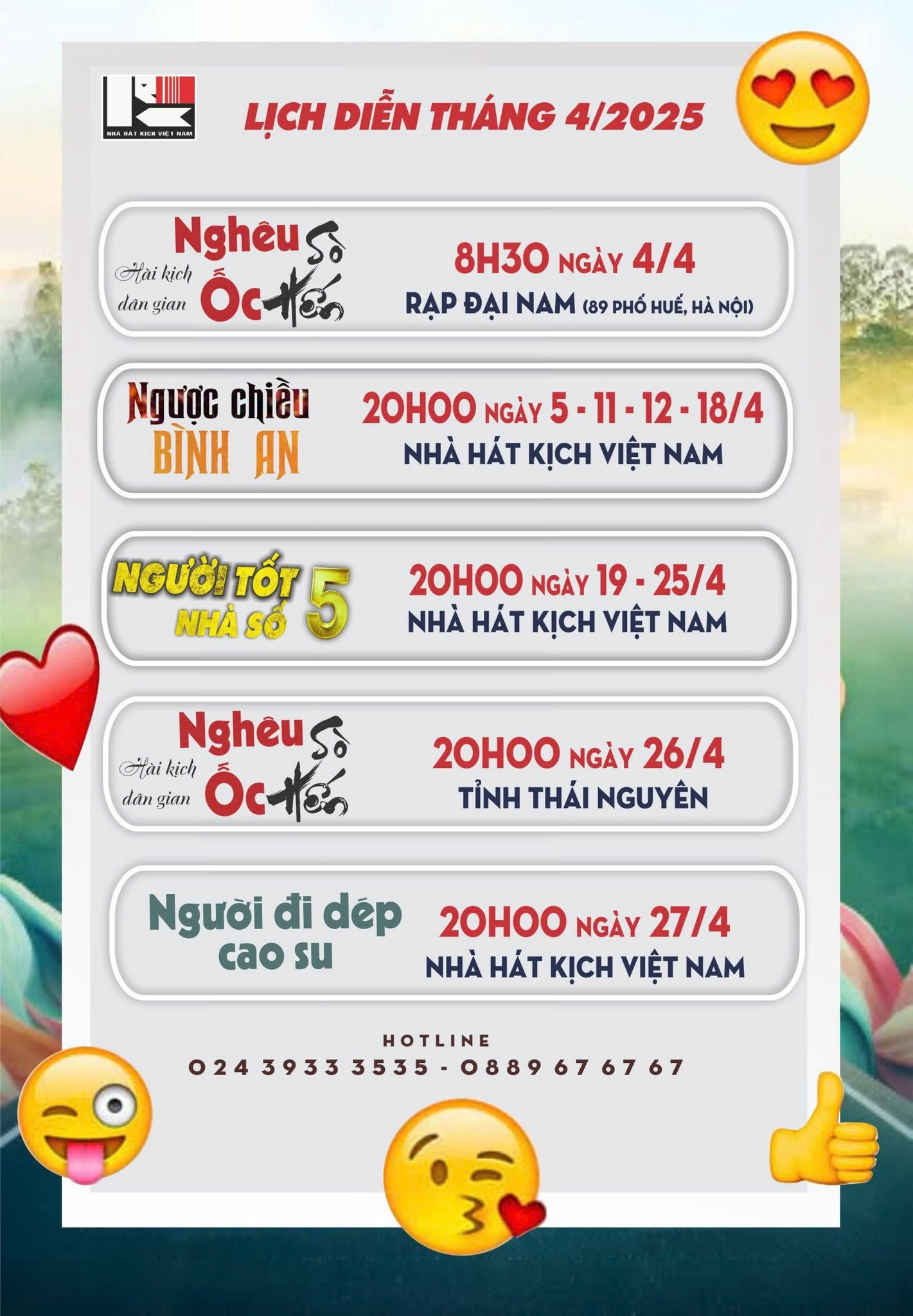 LỊCH DIỄN THÁNG 4/2025