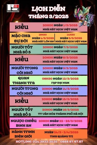 LỊCH DIỄN THÁNG 3/2025