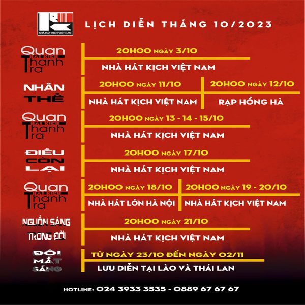 LỊCH DIỄN CHƯƠNG TRÌNH NGHỆ THUẬT THÁNG 10 - 2023