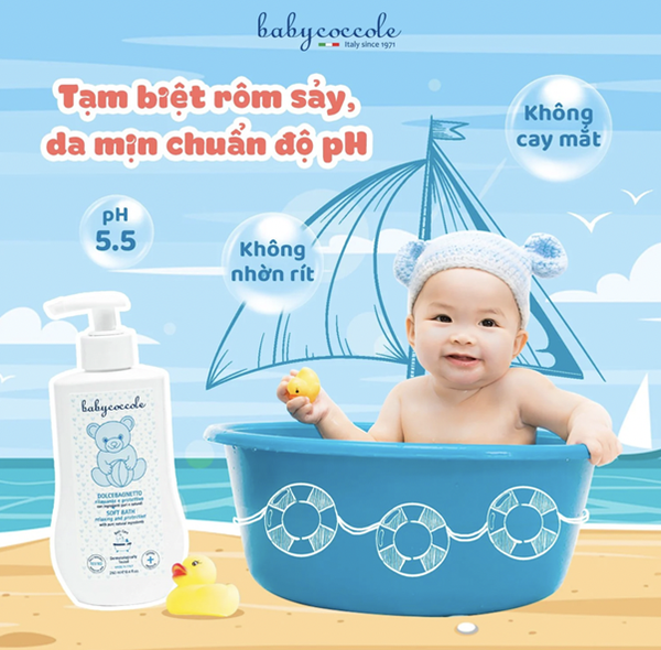 Sữa tắm cho bé da khô hỗ trợ làm dịu các vết khô nẻ và giảm rôm sảy trên da