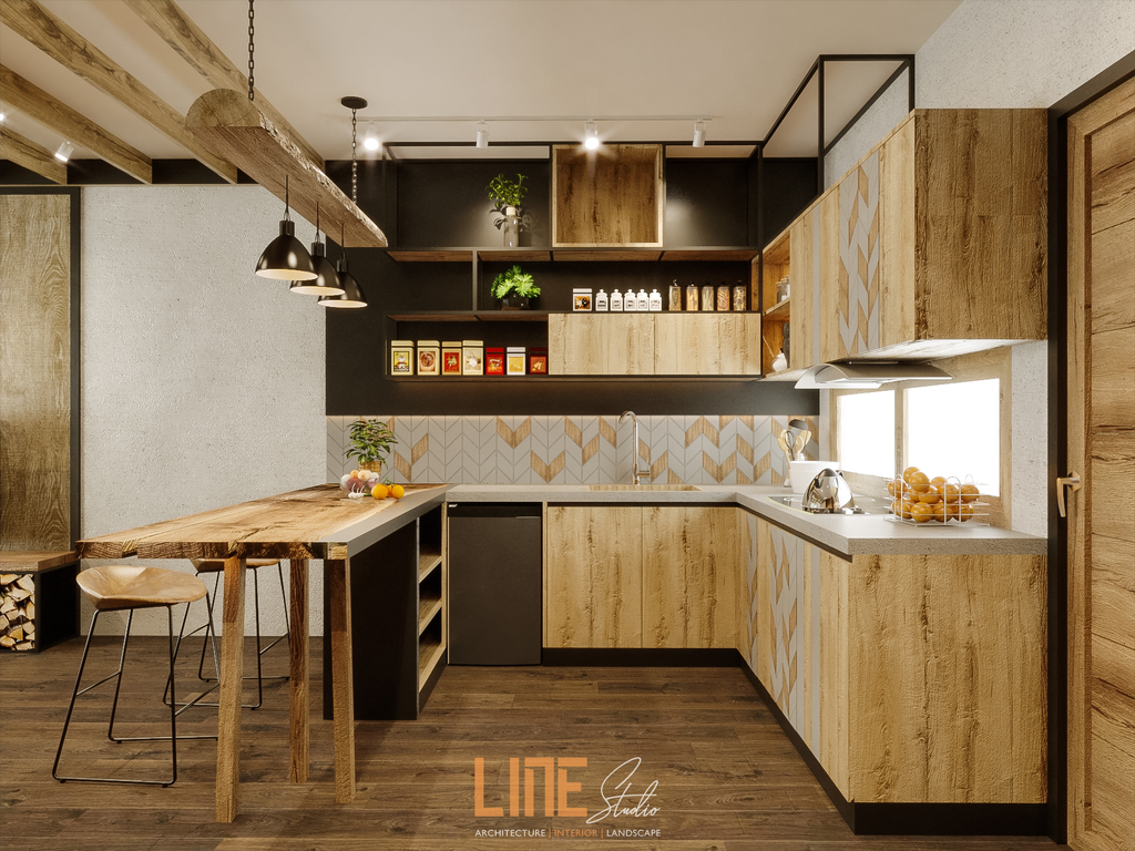 Nội thất phòng bếp phong cách Bắc Âu với chất liệu gỗ