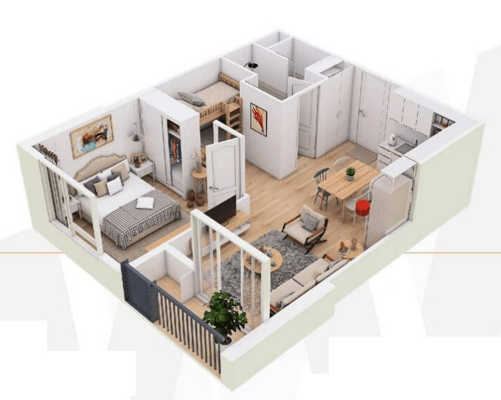 Thiết kế nội thất chung cư 45m2 được thiết kế tận dụng tối đa diện tích sử dụng