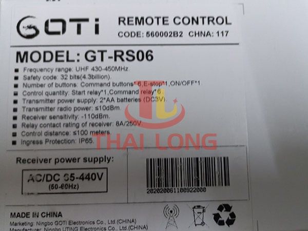 điều khiển từ xa cầu trục Goti6