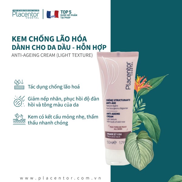 Thành phần Kem chống lão hóa cho da dầu Placentor Anti Ageing Cream ( Light Texture )