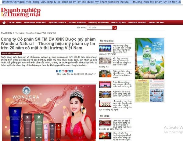 Công ty Cổ phần SX TM DV XNK Dược mỹ phẩm Wondera Natural – Thương hiệu mỹ phẩm uy tín trên 20 năm có mặt ở thị trường Việt Nam NGƯỜI VIỆT - HÀNG VIỆT