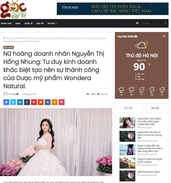 Nữ hoàng doanh nhân Nguyễn Thị Hồng Nhung: Tư duy kinh doanh khác biệt tạo nên sự thành công của Dược mỹ phẩm Wondera Natural.