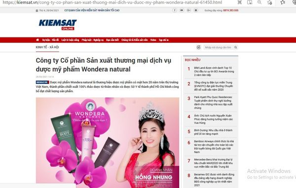 Công ty Cổ phần Sản xuất thương mại dịch vụ dược mỹ phẩm Wondera natural 28/04/2021 14:14