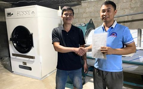 Máy giặt công nghiệp 50kg + máy sấy công nghiệp 50kg -đốt nóng bằng điện lắp đặt tại Hạ Long, Quảng Ninh