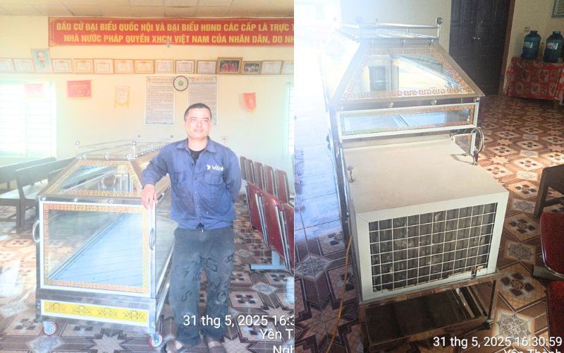 Máy lạnh tang lễ bằng kính giao đến Yên Thành, Nghệ An