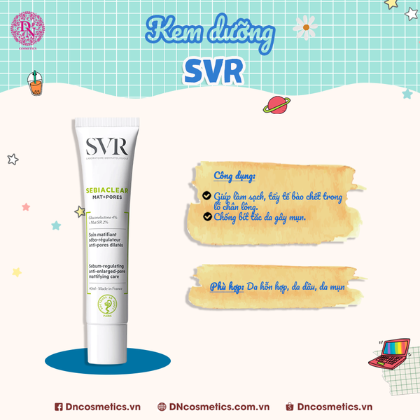 Kem Dưỡng Giảm Mụn Svr Sebiaclear Mat+Pores Sebum-Regulating Anti-Enlarged-Pore Mattifying Care Cream