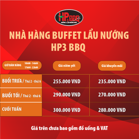 CẬP NHẬT GIÁ BẢNG GIÁ BUFFET TỪ NGÀY 1/4/2022
