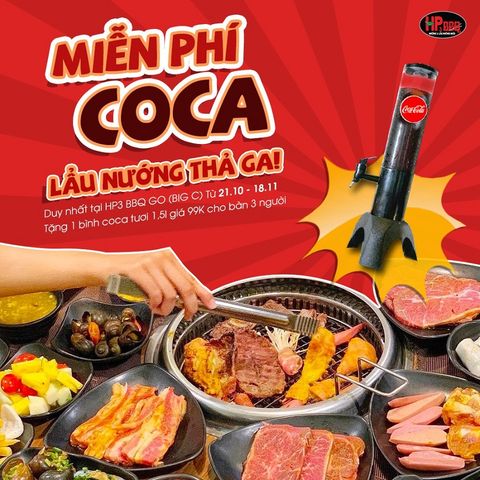 [HP3 BBQ BIGC] MIỄN PHÍ COCA – LẨU NƯỚNG THẢ GA (HẾT HẠN)