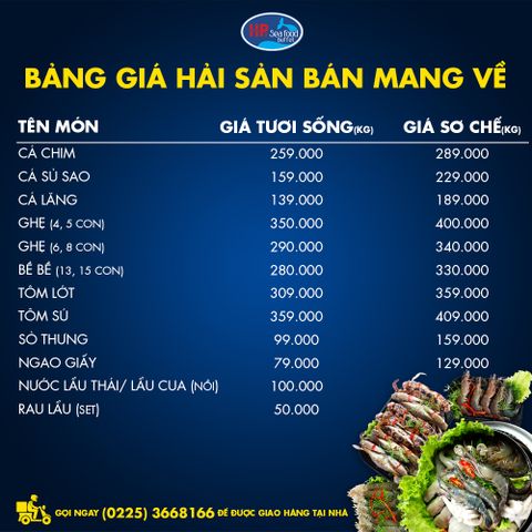 Bảng giá hải sản tươi sống tại HP3 Seafood