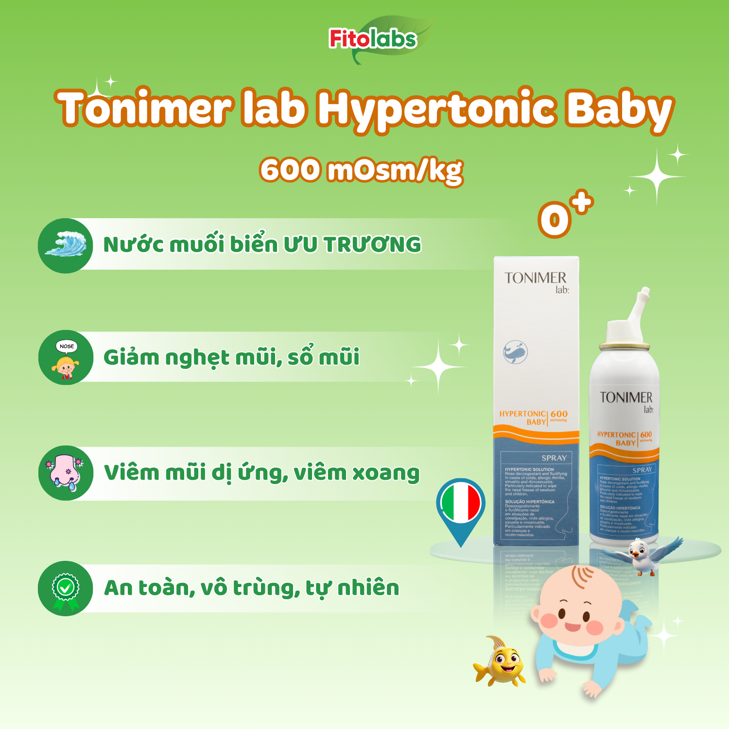 Tonimer lab Hypertonic baby Spray - Xịt mũi ưu trương 600 mOsm/kg