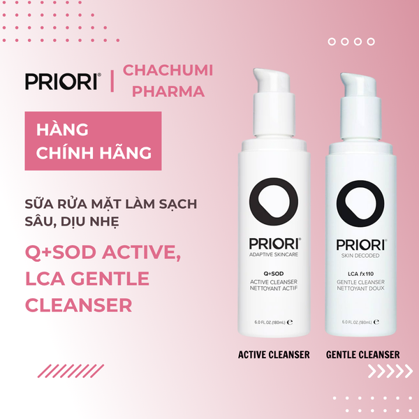 Bộ Đôi Sữa Rửa Mặt Priori Active & Gentle Cleanser Hỗ Trợ Làm Sạch Sâu & Dịu Nhẹ Cho Mọi Loại Da