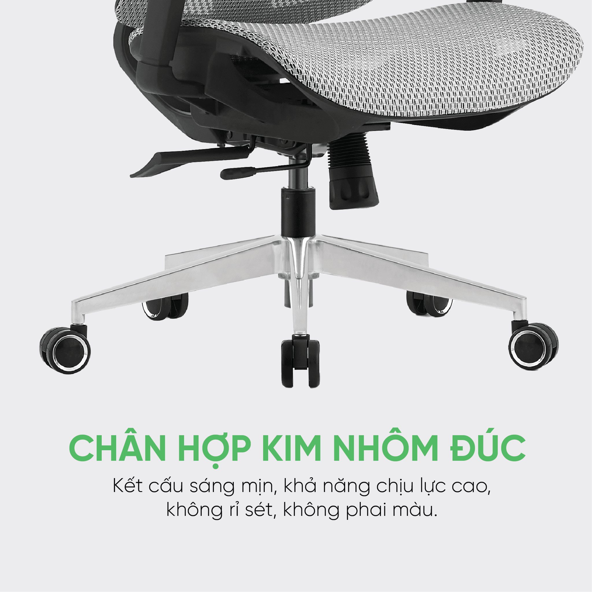 Chân ghế của Upgen Revolution bản nâng cấp 2025 được làm từ hợp kim nhôm đúc cao cấp