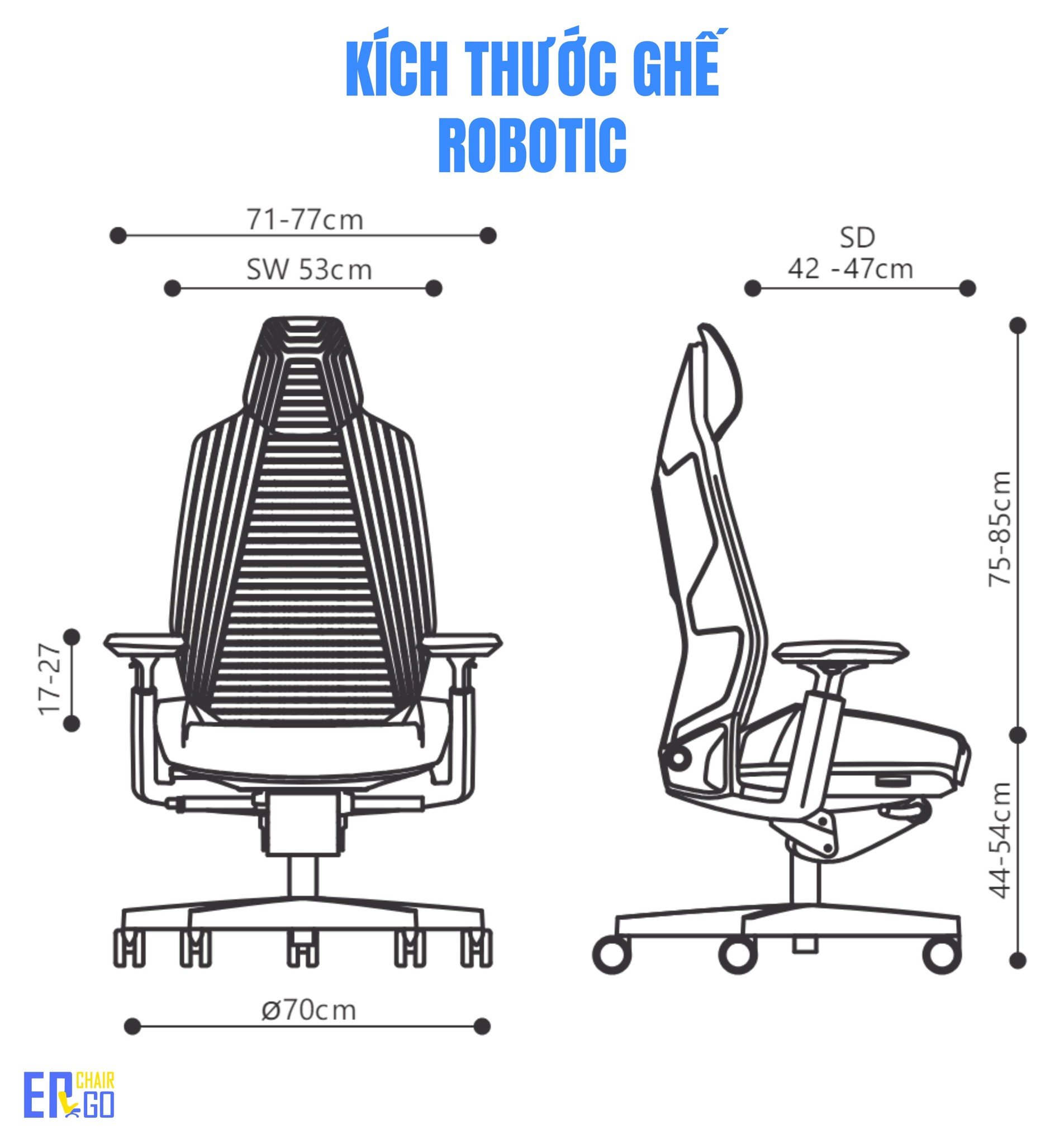 Kích thước của Ghế gaming công thái học The City Robotic ErgoChair