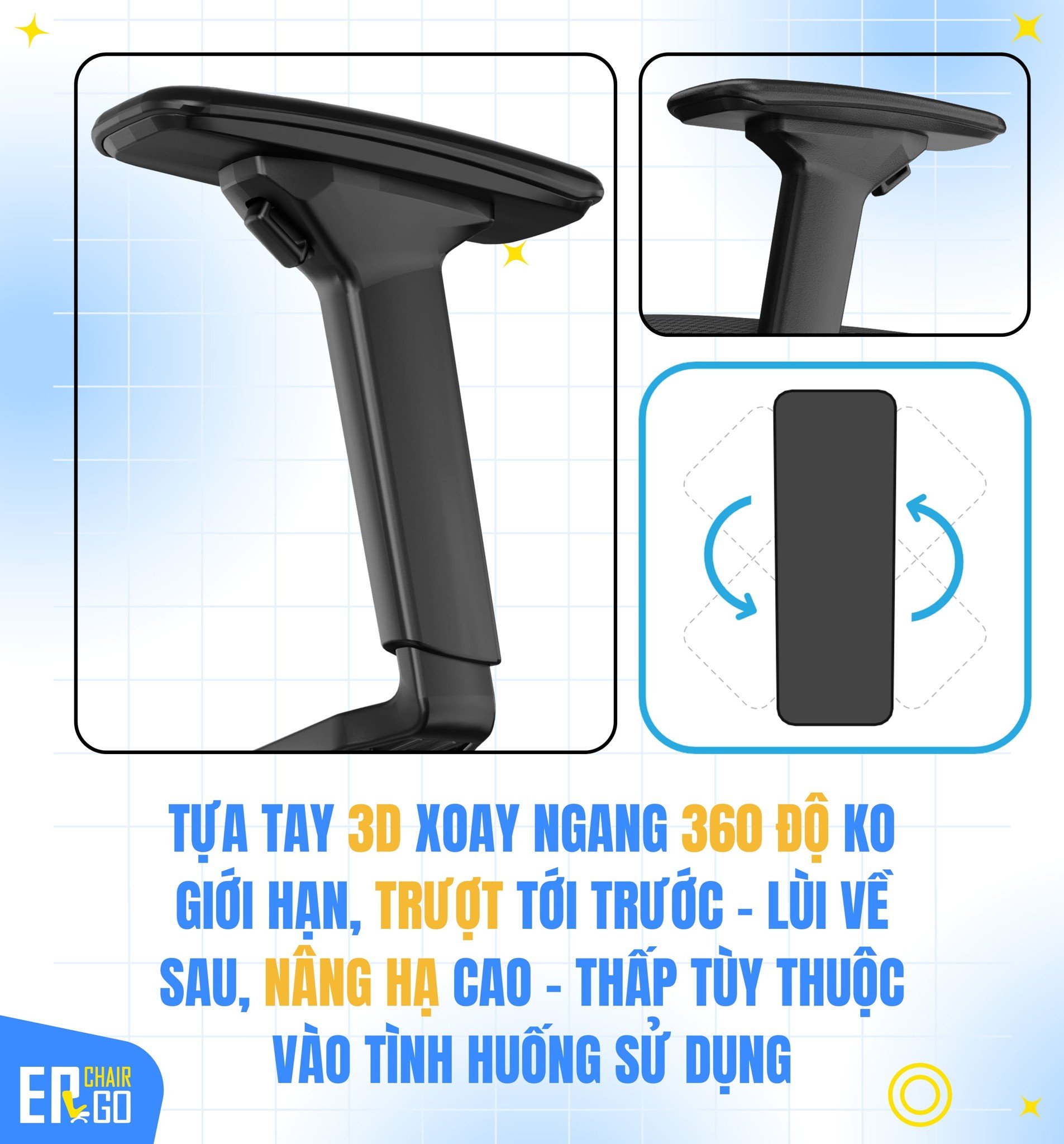 Ghế công thái học GTChair I-VINO MT tựa tay 3D bọc da PU