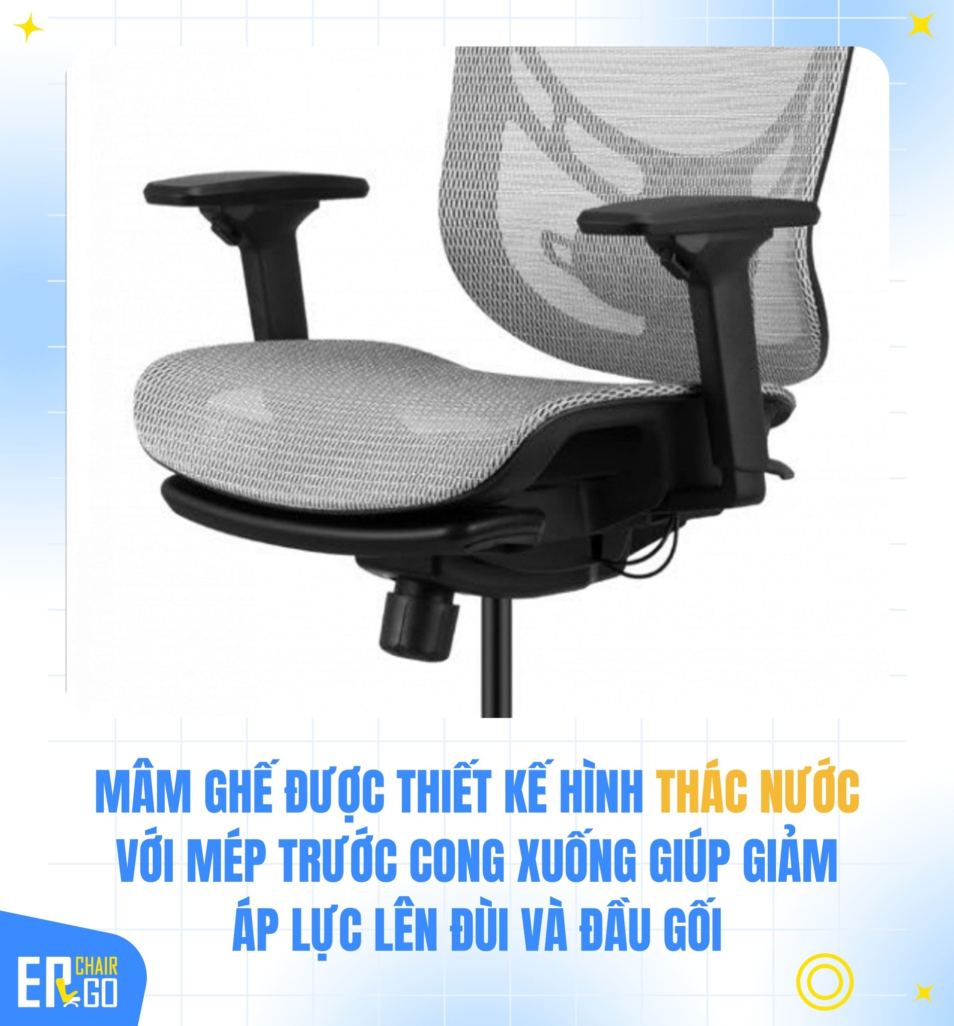 Ghế công thái học GTChair I-VINO MT có mâm ghế hình thác nước