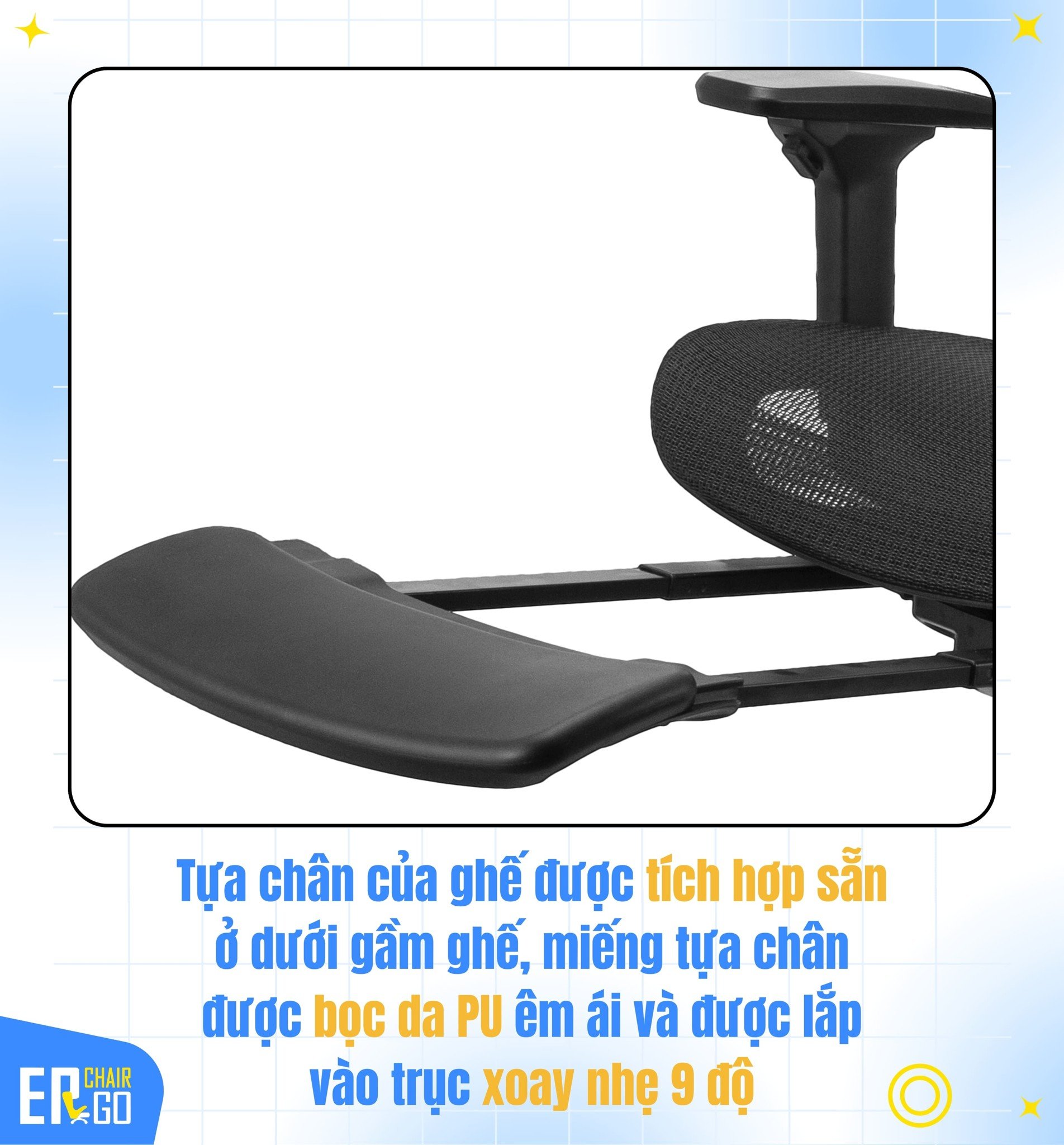 Mâm ghế công thái học GTChair I-VINO MT có sẵn tựa chân gấp gọn