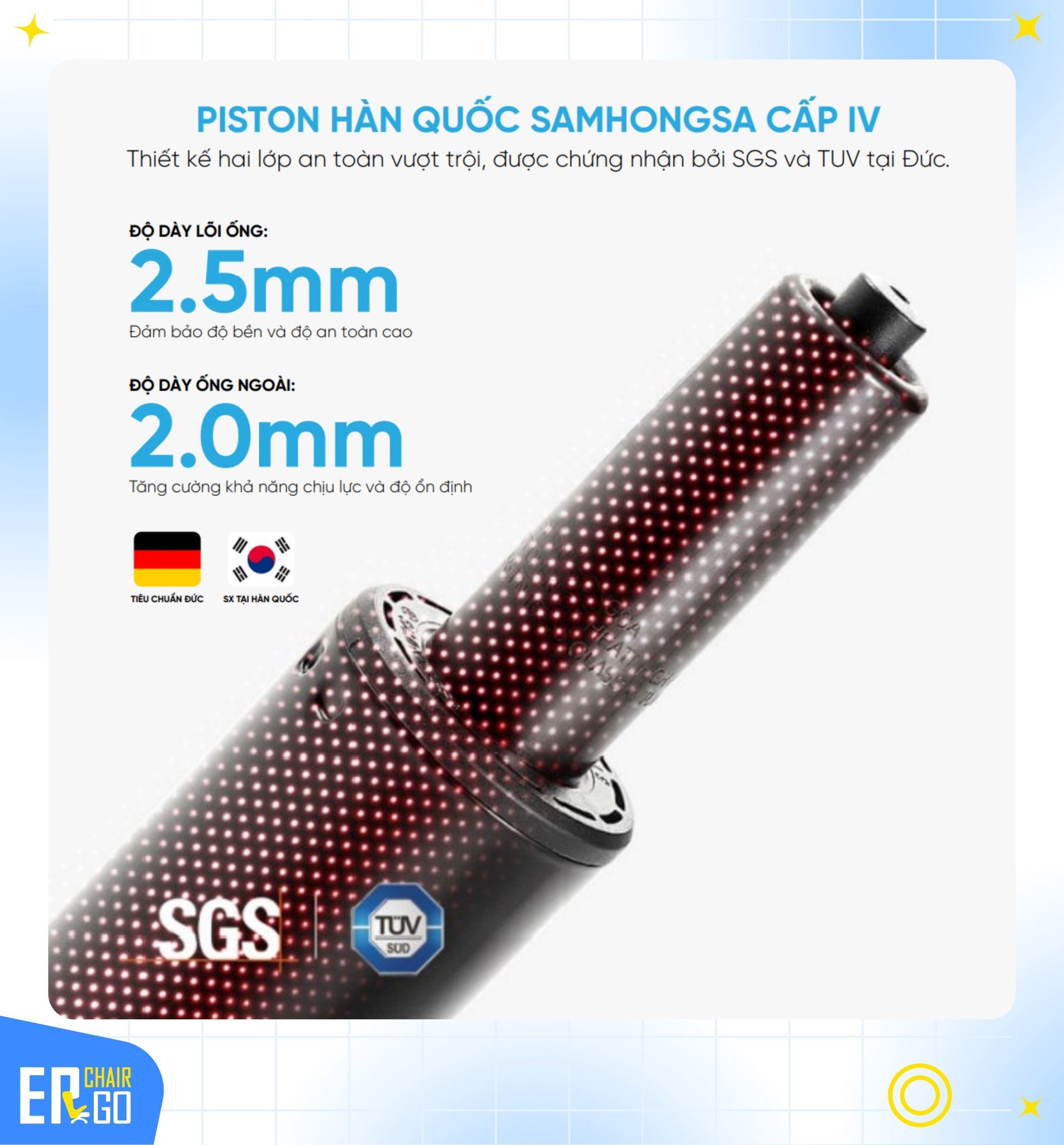 Mâm ghế công thái học GTChair I-VINO MT có trụ nâng hạ Piston Class 4 Samhongsa Hàn Quốc