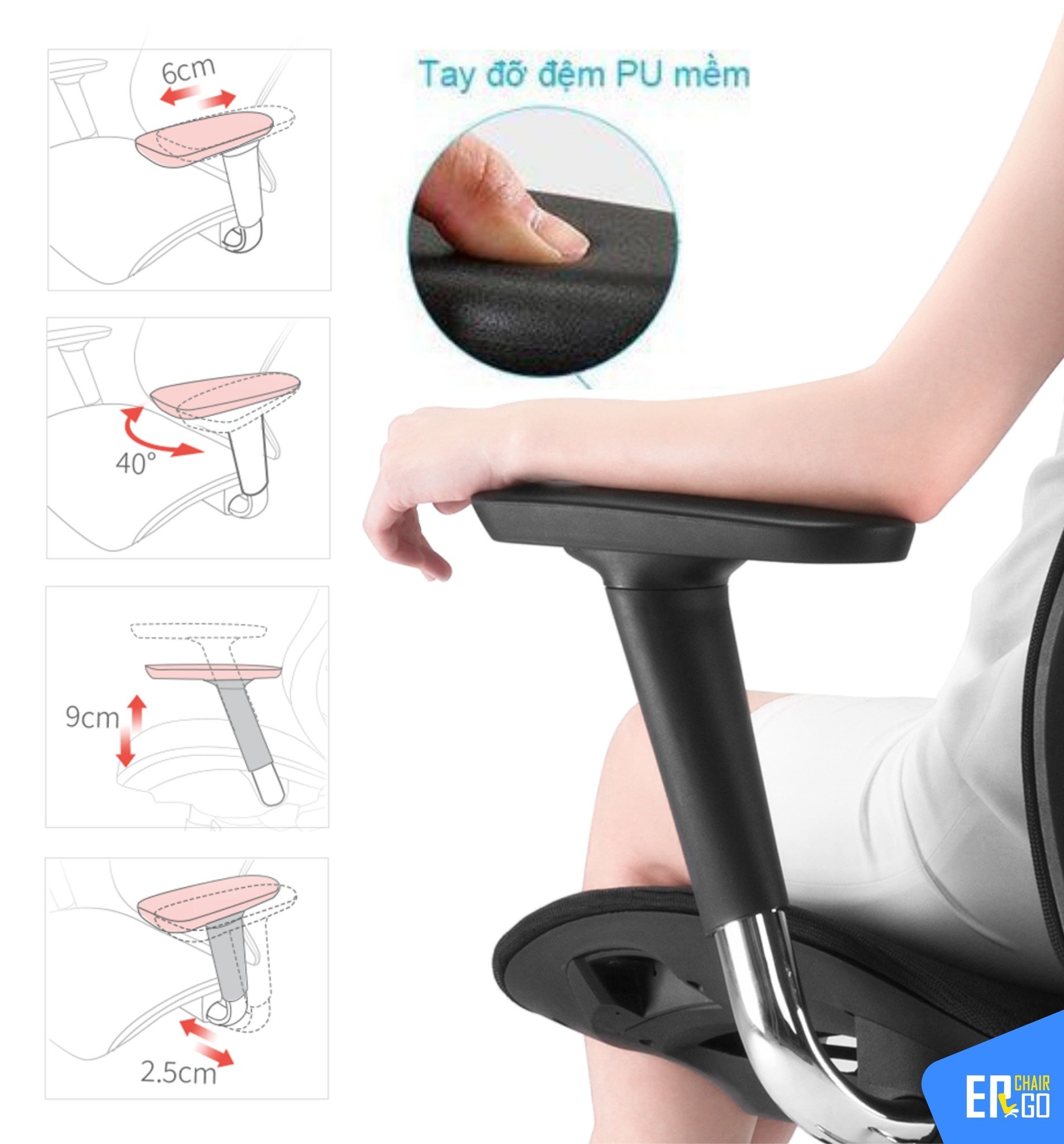 Ghế công thái học Sihoo V1 có tay vịn 4D bọc PU êm ái, hỗ trợ nhiều tư thế làm việc khác nhau