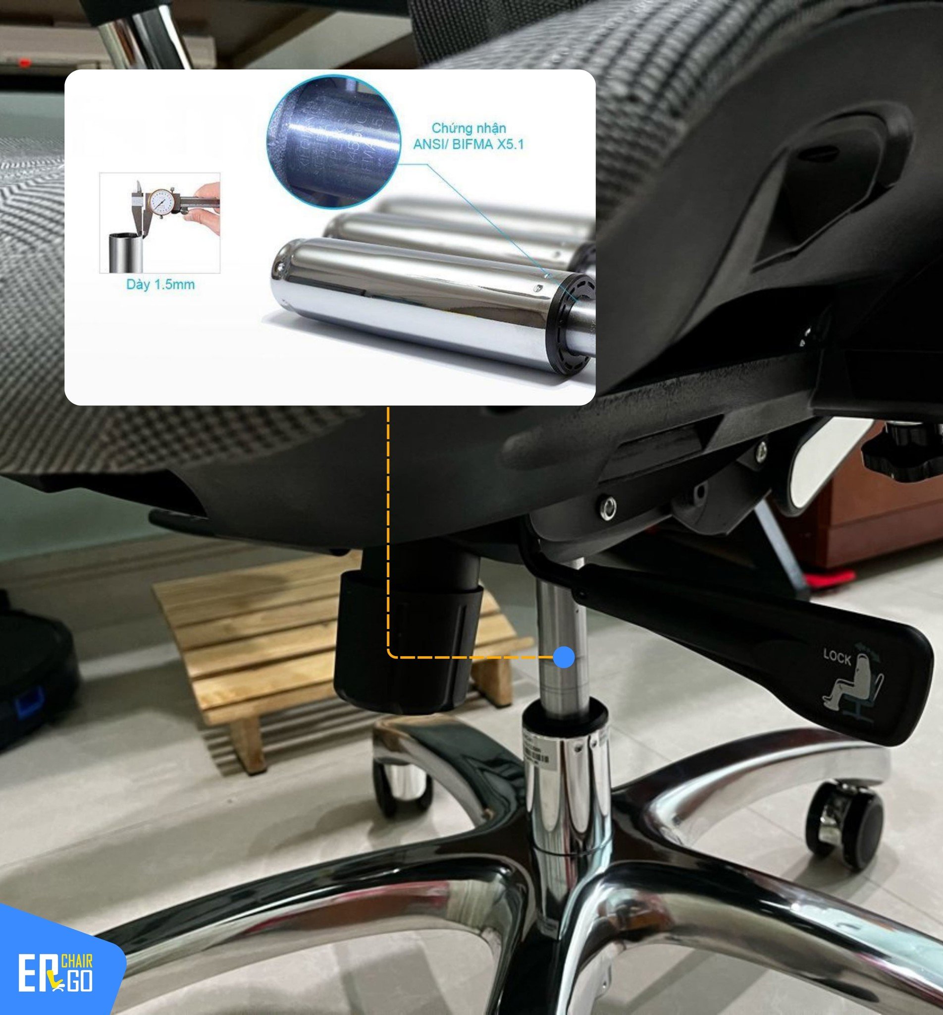 Sihoo V1 sử dụng piston khí nén Class-3 D85 BIFMA cho trải nghiệm ngồi mượt mà
