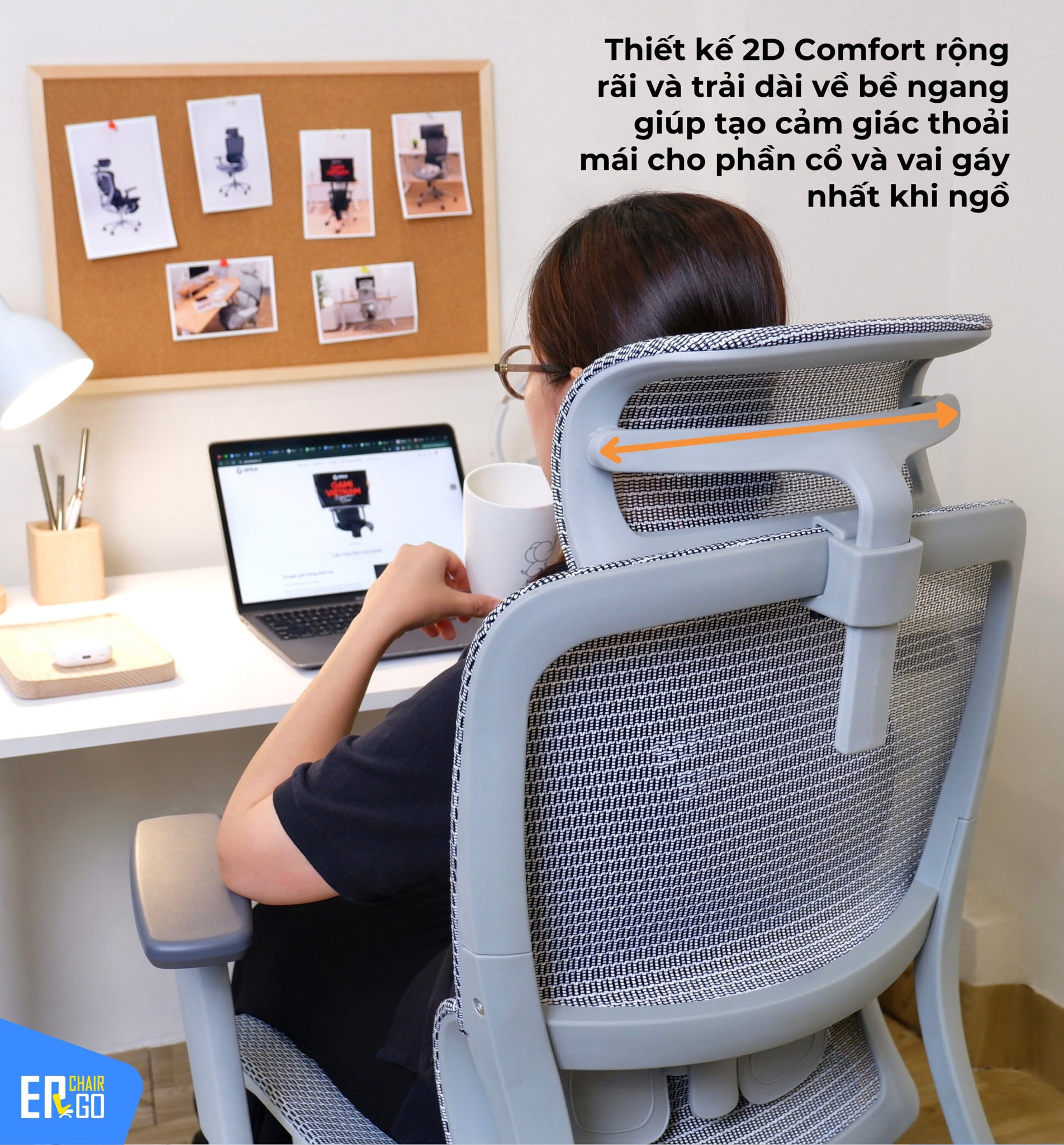 Ghế Công Thái Học Gami Lum2 bản 3D và 2D có Tựa đầu 2D Comfort độc lập, nâng hạ và xoay gập linh hoạt