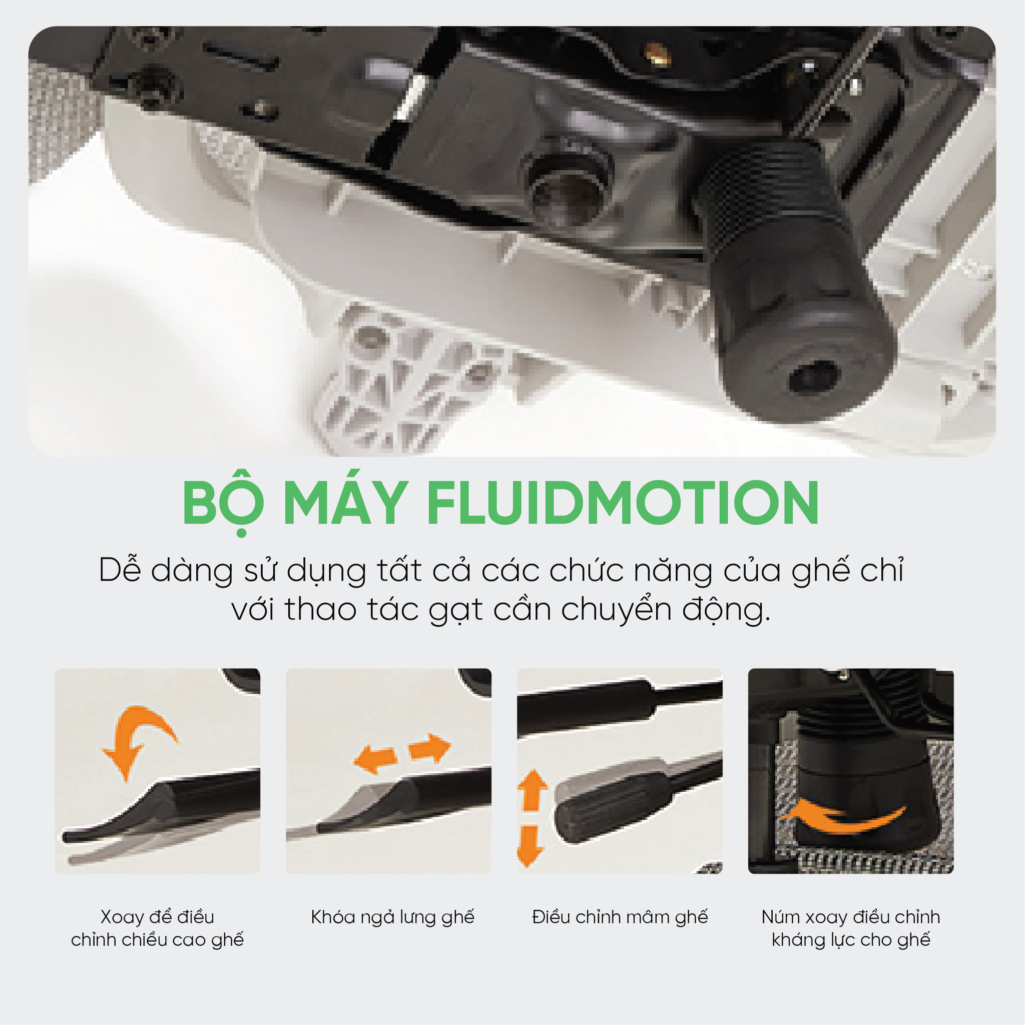Upgen Revolution bản nâng cấp 2025 có khung Gầm FluidMotion tích hợp các cần gạc và núm điều chỉnh
