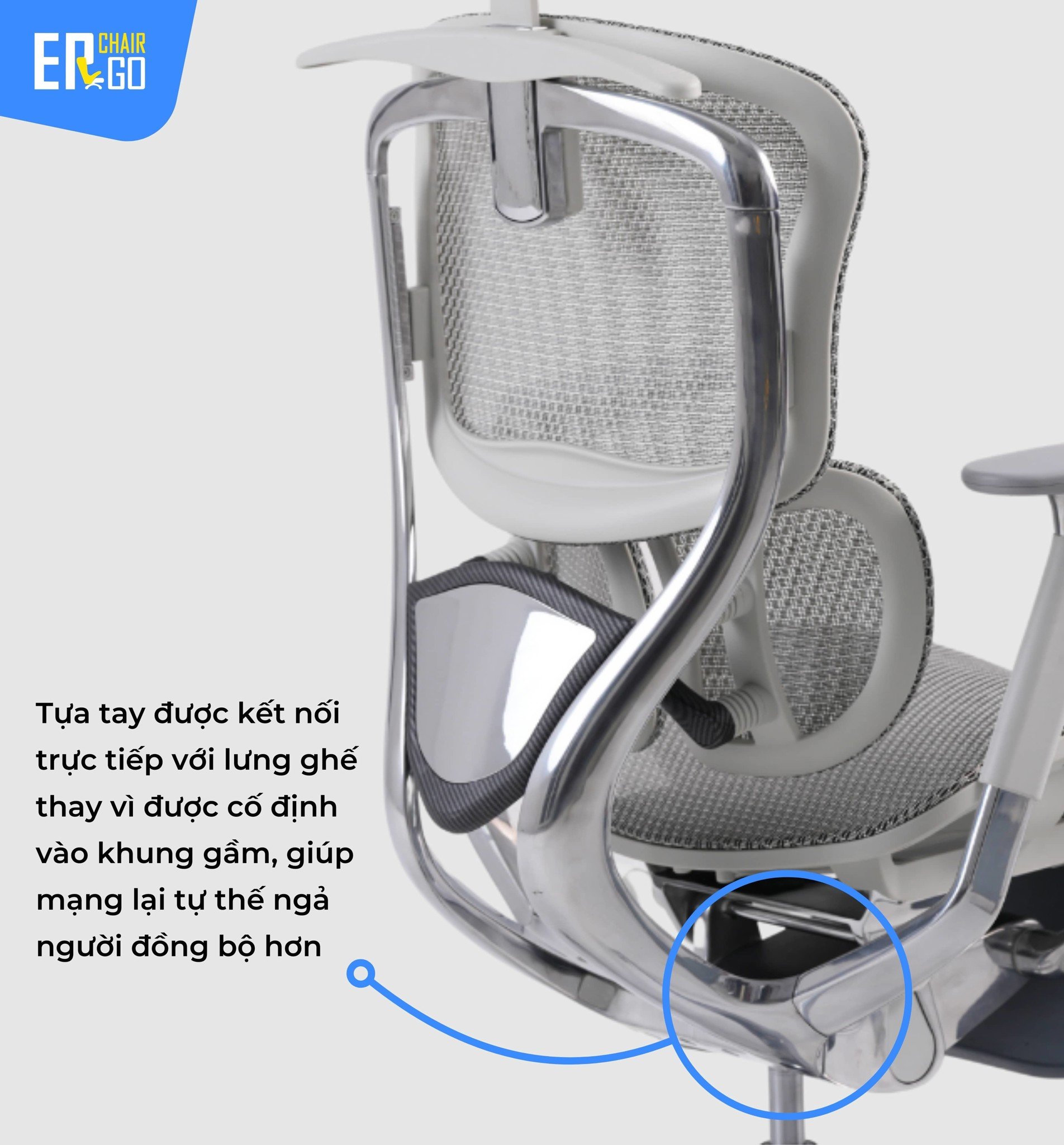 GHẾ CÔNG THÁI HỌC GAMI CROM BẢN PRO CÓ TỰA TAY ĐƯỢC GẮN LIỀN VÀO KHUNG LƯNG