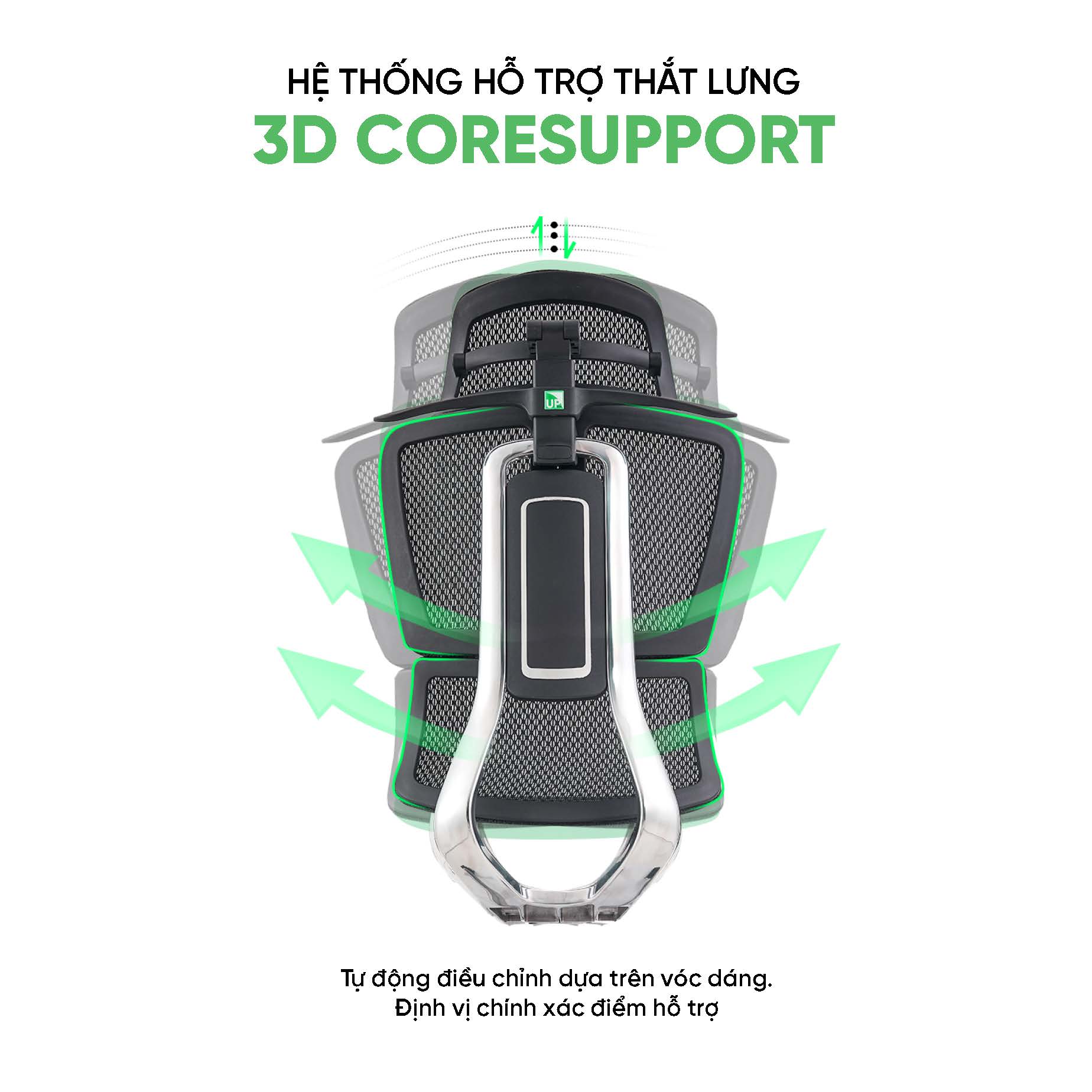 Ghế công thái học UpGen Nexus 2025 có thể Công nghệ 3D CORESUPPOR