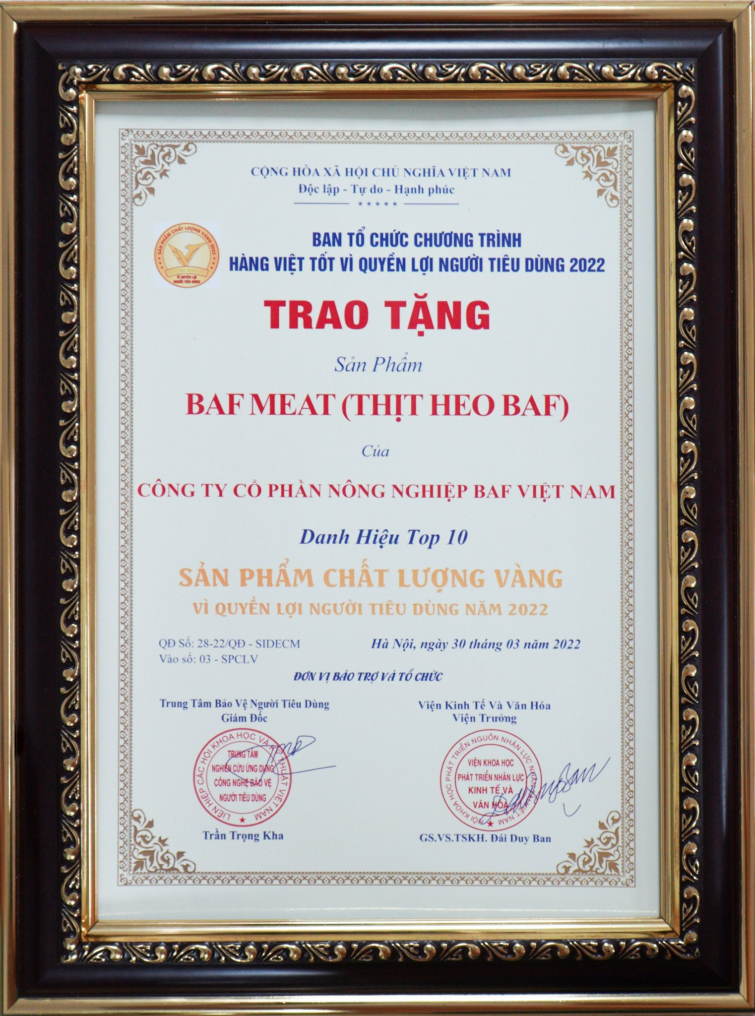 THỊT HEO BAF LỌT “TOP 10 SẢN PHẨM CHẤT LƯỢNG VÀNG VÌ QUYỀN LỢI NGƯỜI TIÊU DÙNG NĂM 2022” 😍😍😍