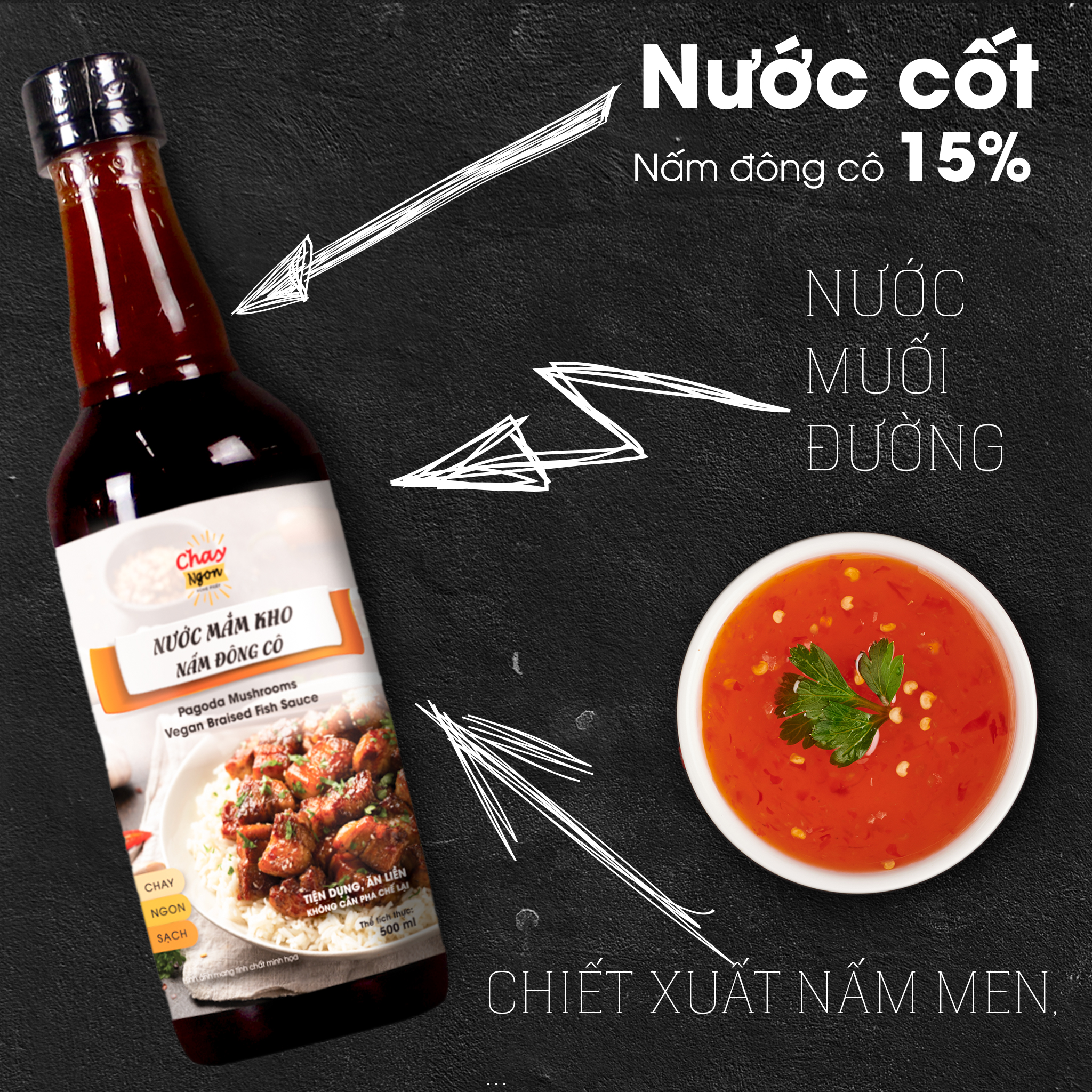 Nước mắm chay kho nấm đông cô