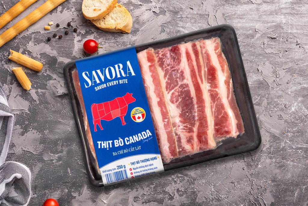 Ba Chỉ Bò Canada Đông Lạnh Cắt Lát Savora