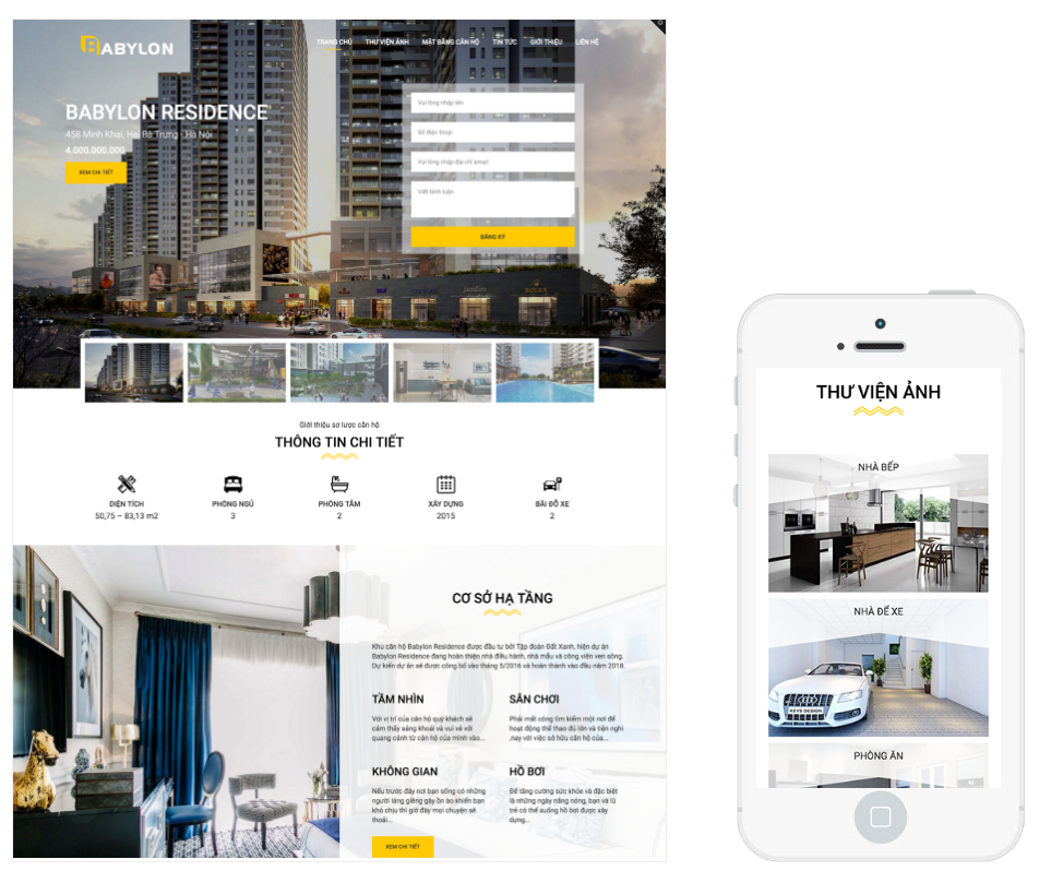 Mẫu giao diện website bất động sản Babylon Residence