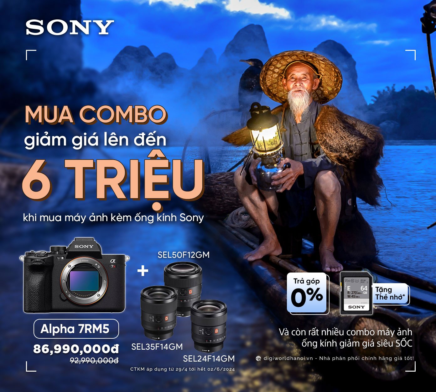 Mua COMBO Máy ảnh và Ống kính Sony Giảm giá tới 6 Triệu!