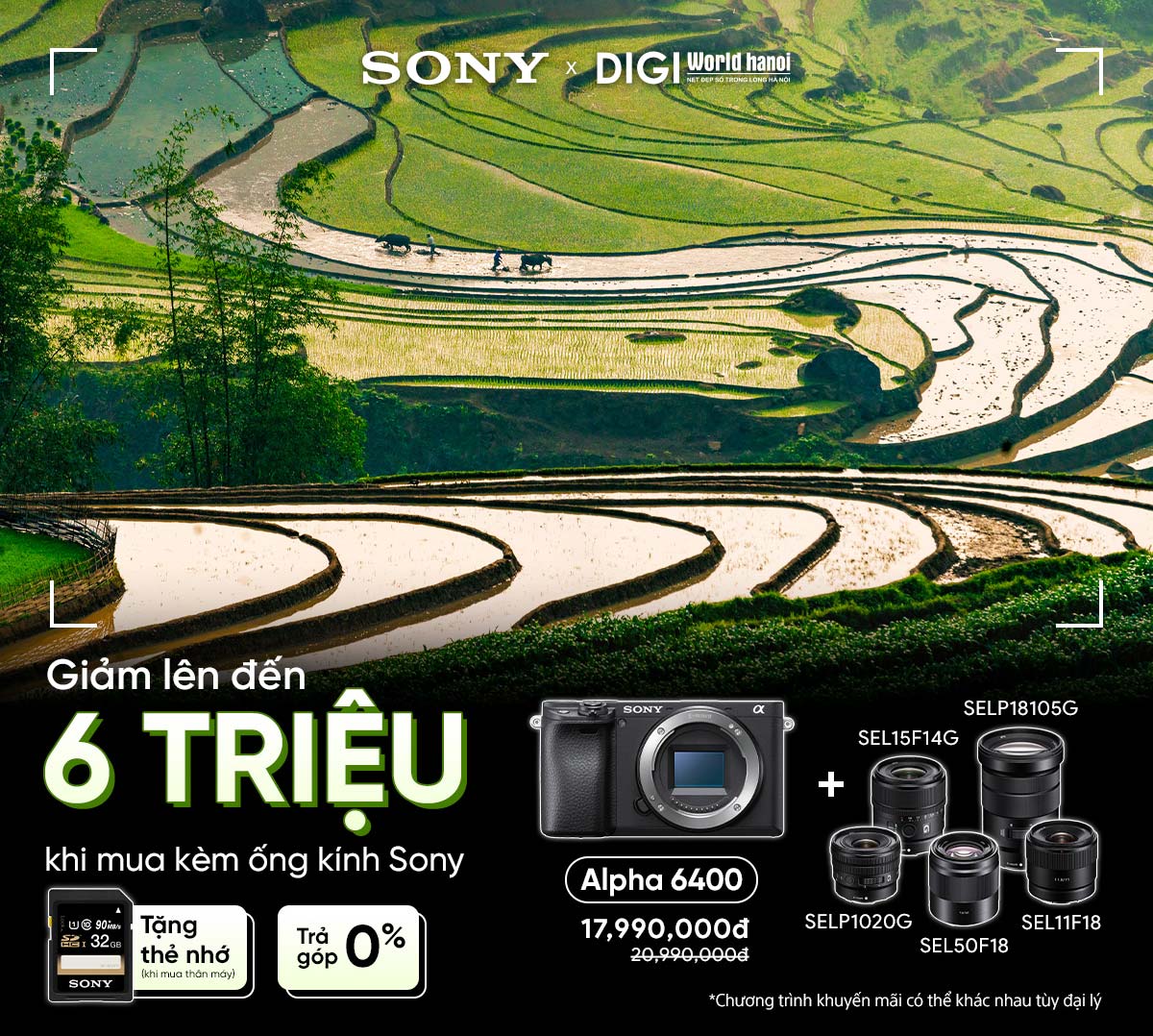 Giảm tới 6 triệu đồng khi mua máy ảnh Sony Alpha A6400 kèm ống kính tại Digiworld Hà Nội