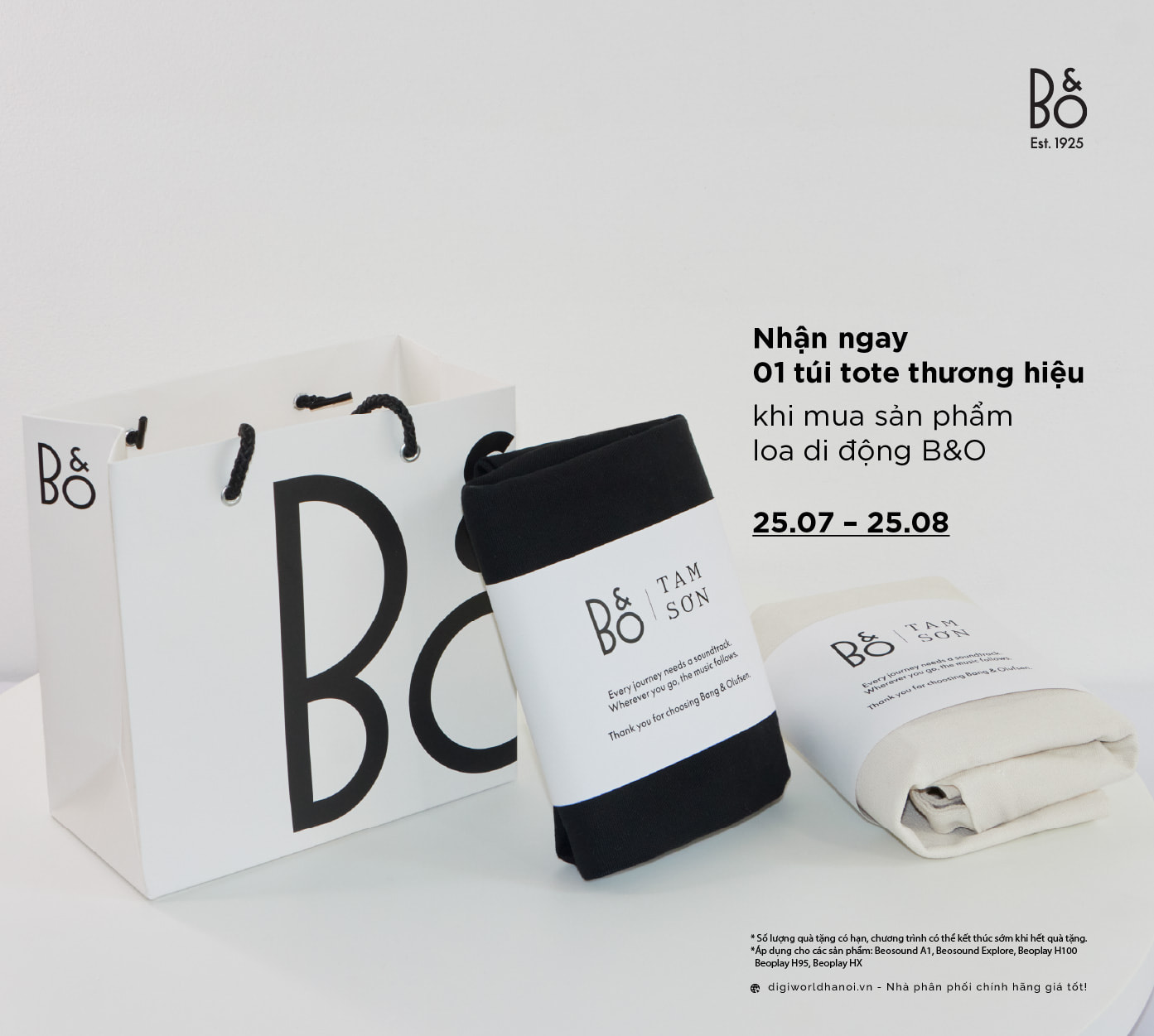 Nhận ngay túi Tote thương hiệu khi mua Loa di động B&O tại Digiworld Hà Nội!