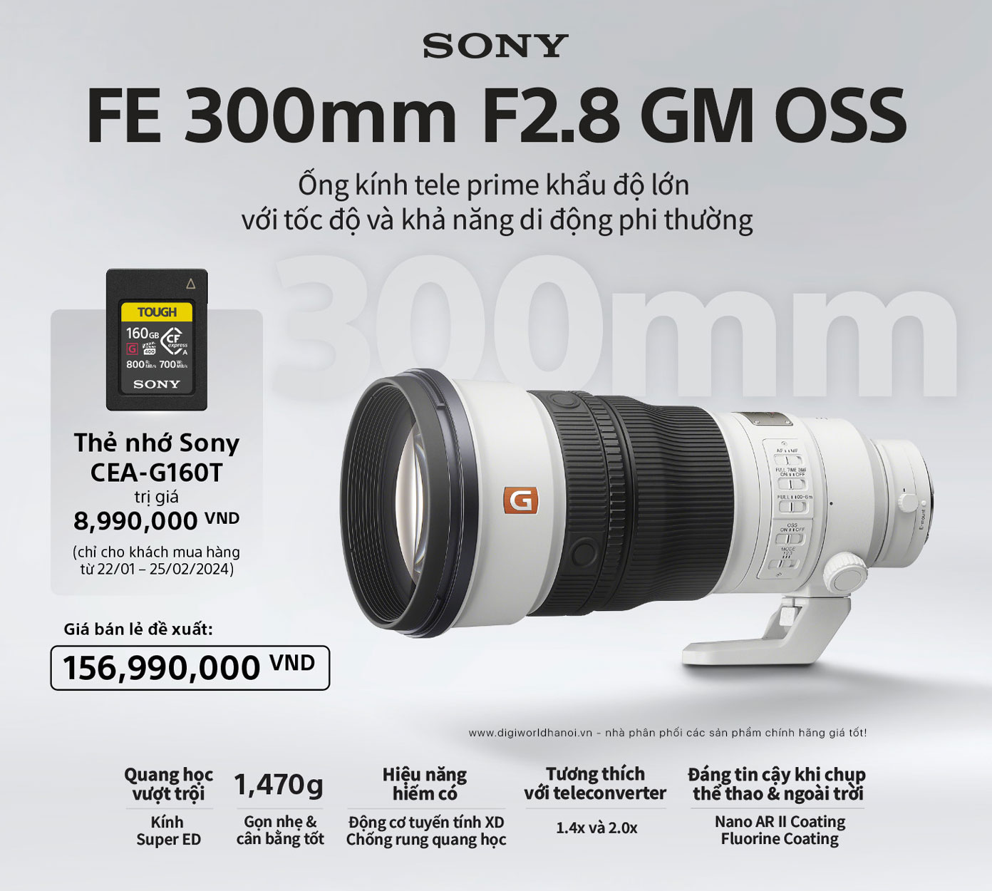 Đặt trước Ống kính Sony FE 300mm F2.8 GM OSS với giá siêu tốt và nhận quà khủng tại Digiworld Hà Nội!