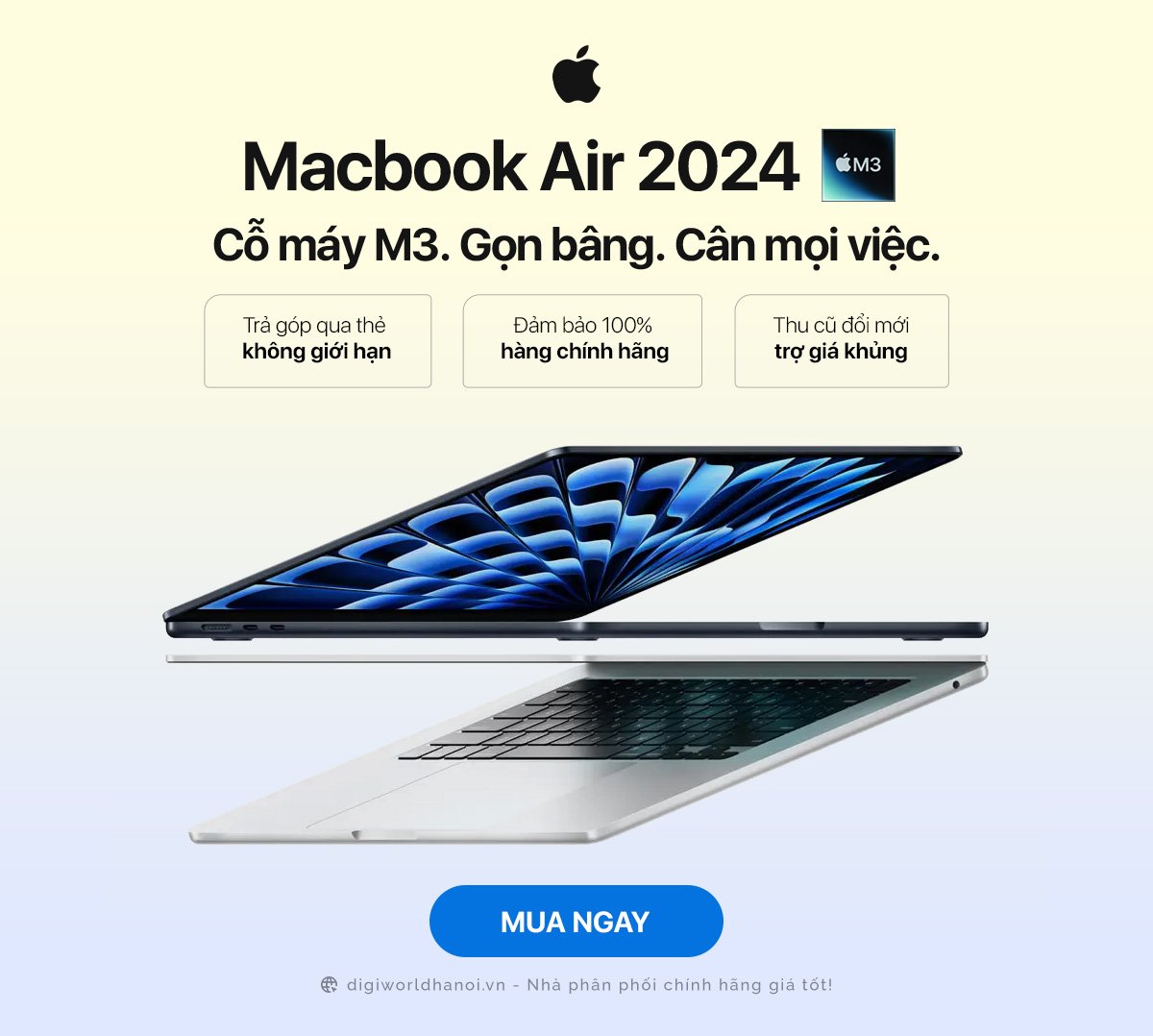 Macbook Air 2024 với chip M3 siêu nhanh đã có hàng với giá tốt tại Digiworld Hà Nội!