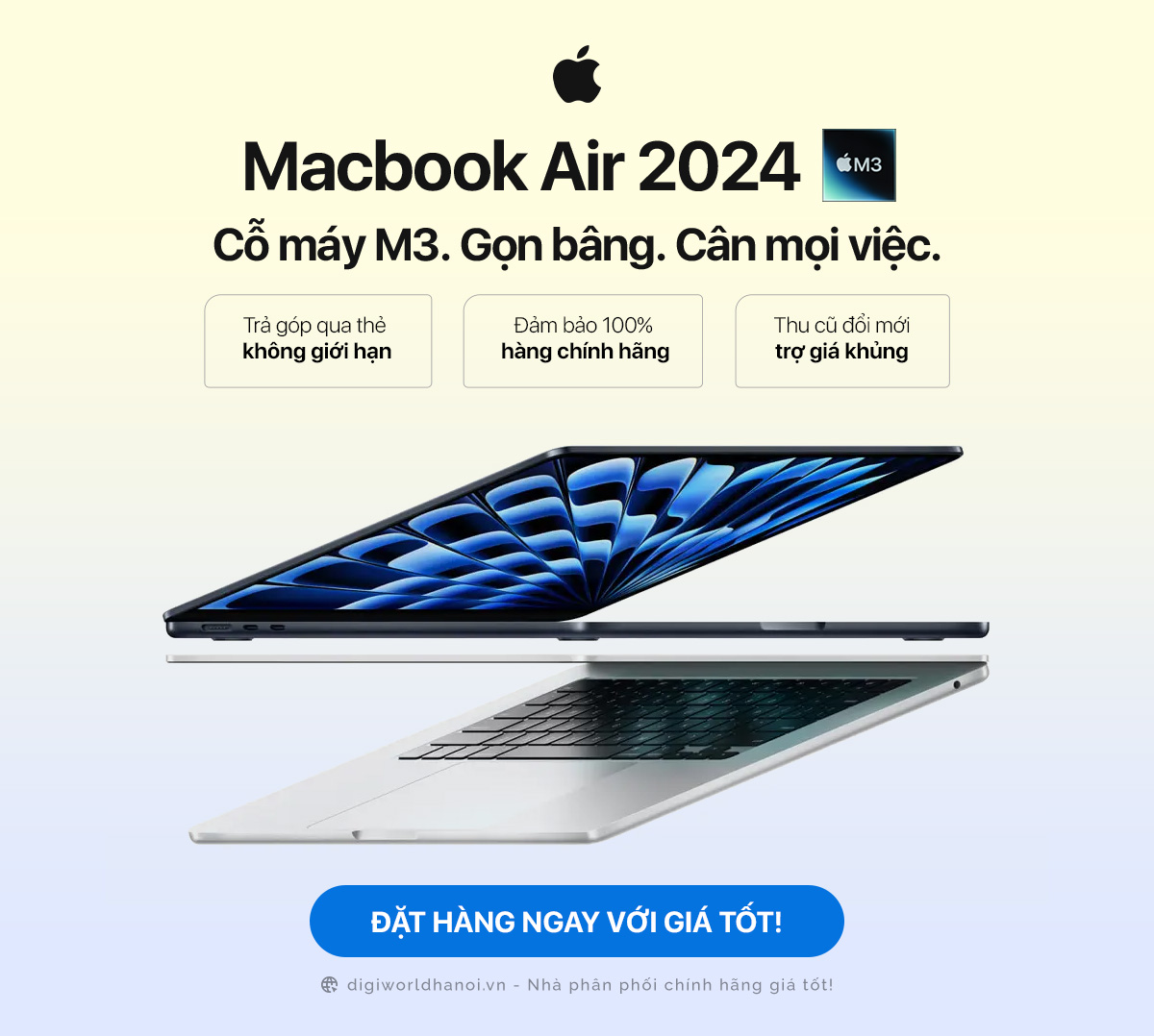 Macbook Air 2024 với chip M3 siêu nhanh, đặt trước với giá tốt tại Digiworld Hà Nội!