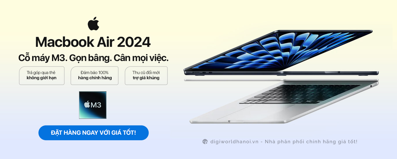 Macbook Air 2024 với chip M3 siêu nhanh, đặt trước với giá tốt tại Digiworld Hà Nội!