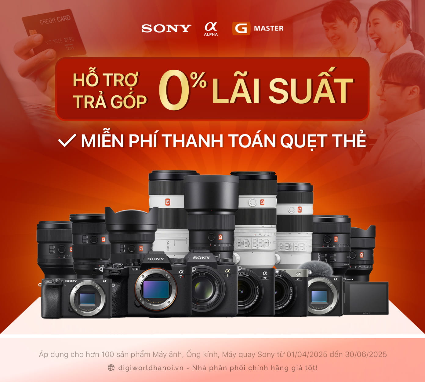 Hỗ trợ thanh toán và trả góp bằng thẻ tín dụng các sản phẩm máy ảnh Alpha, ống kính Lens, máy ảnh DSC, máy quay phim Sony và phụ kiện máy ảnh tại Digiworld Hà Nội