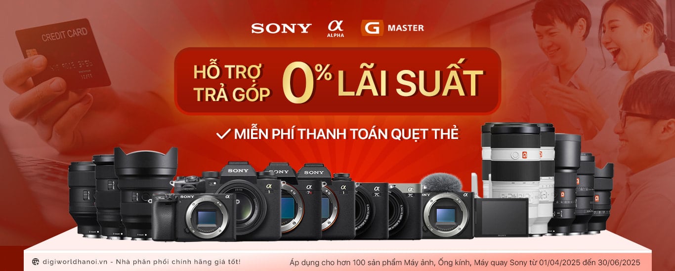 Hỗ trợ thanh toán và trả góp bằng thẻ tín dụng các sản phẩm máy ảnh Alpha, ống kính Lens, máy ảnh DSC, máy quay phim Sony và phụ kiện máy ảnh tại Digiworld Hà Nội