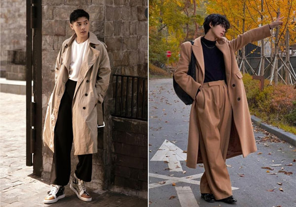 Phối hợp áo phông, quần Chinos và áo choàng Overcoat với giày thể thao nam cá tính