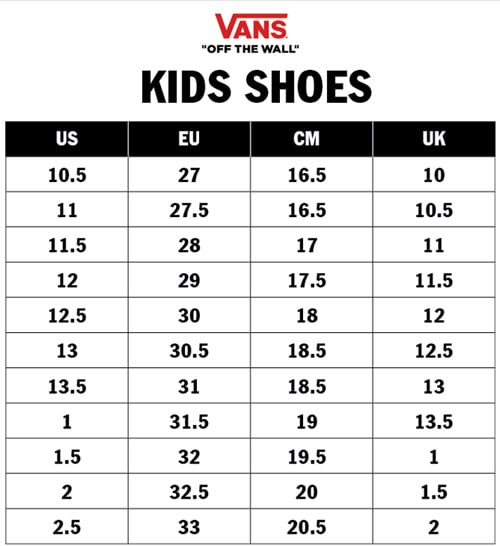 Bảng size giày nam Vans chính hãng cập nhật 2024