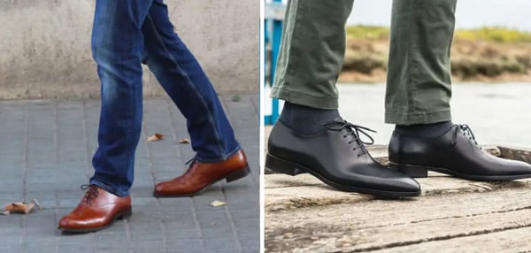 Giày da đế cao kết hợp quần jeans