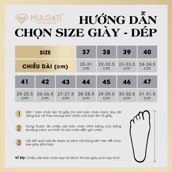 size giày lười nam