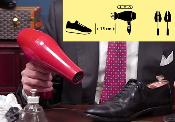 Xử lý giày da bị nhăn bằng máy sấy tóc