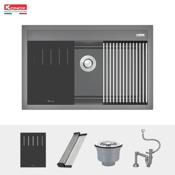 Chậu 1 hố Konox Terra Grey